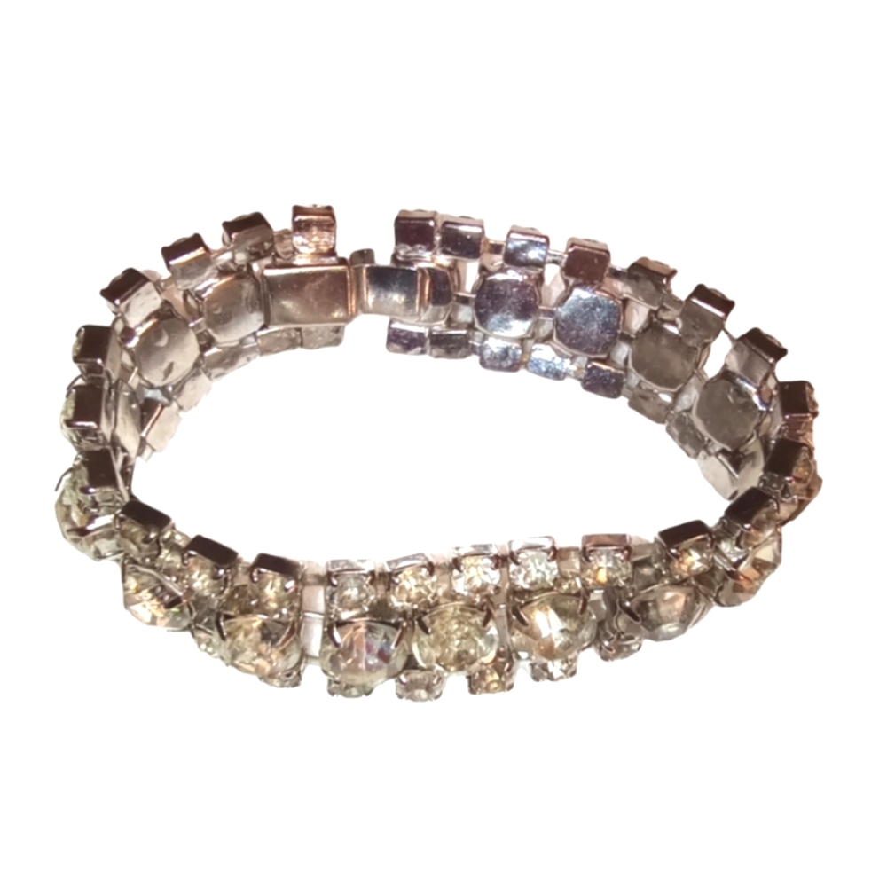 Vintage & Antique Silver Tone Clear Prong Set Rhinestone Bracelet